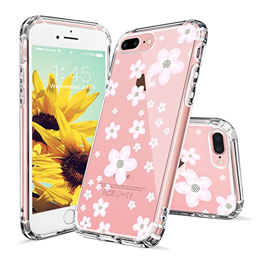 iPhone 7 Plus Case, iPhone 7 Plus Clear Case, MOSNOVO Pink Cherry Blossom Floral Printed Flower Clear Design Plastic Hard Back with TPU Bumper Protective Case Cover for Apple iPhone 7 Plus (5.5 Inch)