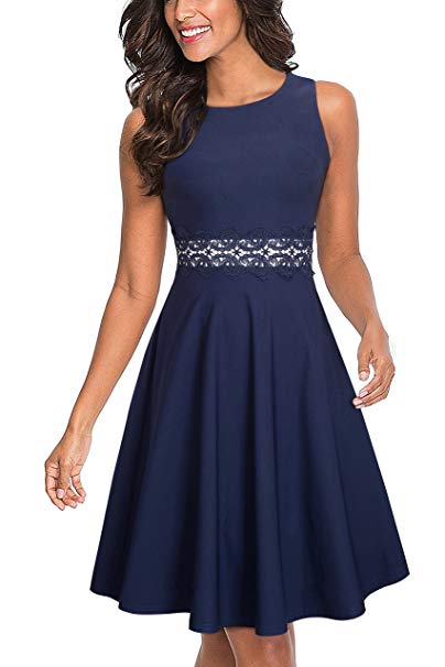 HOMEYEE Women's Sleeveless Cocktail A-Line Embroidery Party Summer Wedding Guest Dress A079