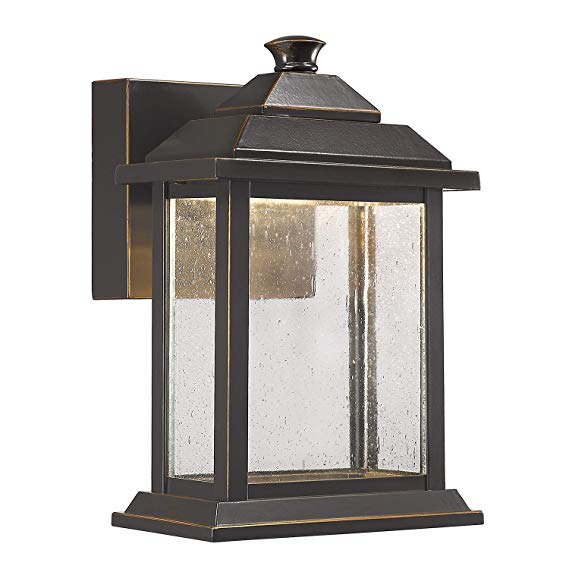 Emliviar Outdoor Wall Lantern LED 12W, Exterior Wall Lights with Seeded Glass Shade in Rubbed Oil Bronze Finish, 0382-WD