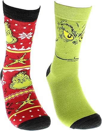 Dr Seuss The Grinch Grinchmas Adult Holiday Crew Socks 2 Pair