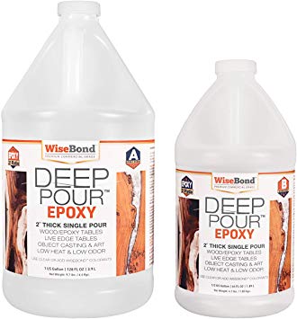 WiseBond DEEP Pour 2” Thick Single Pour Epoxy Resin for River Tables, Live Edge Slabs, Lathe Turning, Molds and Art Casting, 2 Part 1-1/2 Gallon 2:1 Ratio Kit, Pour Crystal Clear or Easily Tint