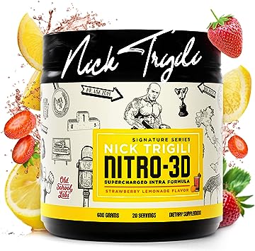 NITRO-3D – Advanced Intra-Workout Formula – Workout Fuel – Muscle Growth & Recovery – Hydration – Patented Ingredients – Strawberry Lemonade Flavor – 1.32 Lbs.