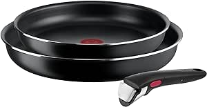 Tefal Ingenio Easy ON 3 piece Non-Stick Pan Set, 24&28 cm Frying Pans, Bakelite Handle, Easy Cleaning, Heat Indicator, Black, L1599302