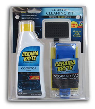 Cerama Bryte - Cooktop Cleaning Kit - Includes 10 oz. Bottle of Cerama Bryte Cooktop Cleaner, 1 Cleaning Pad and 1 Scraper