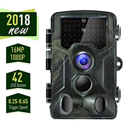 HOMCOM Trail Game Camera, 16MP 1080P Full HD Hunting Camera with Motion Activated Night Vision, 120° Wide Angle Lens with 0.2s Trigger Speed, 42 No Glow IR LEDs and IP65 Waterproof Game Carema