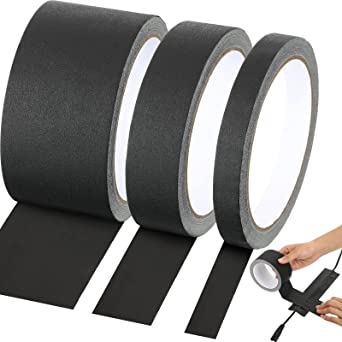 3 Pieces Black Gaffers Tape 1/2, 1 and 2 Inch Width Matte Gaffer Stage Tape Heavy Duty Tape Non-Reflective Matte Gaffer Tape for Indoor and Outdoor Use, Versatile and Multipurpose Cloth Tape