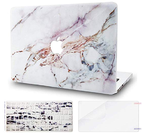 KEC Laptop Case for New MacBook Air 13" Retina (2019/2018, Touch ID) w/ Keyboard Cover   Screen Protector Plastic Hard Shell A1932 3 in 1 Bundle (White Marble 4)