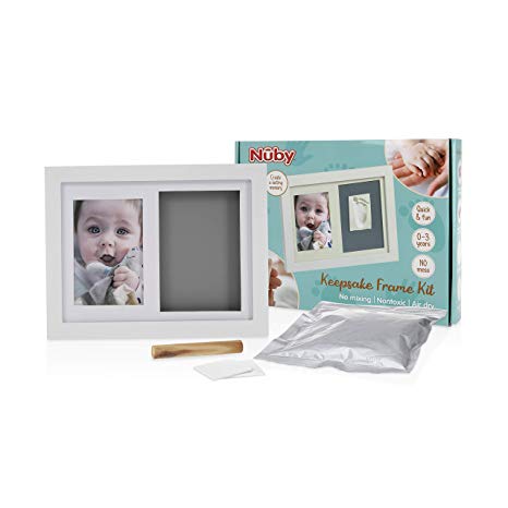 Nuby Baby Keepsake Classic White Wooden Wall Decor Frame That Holds One 3.5 x 5" Photo & 1 Clay Print Kit for Newborn Girls & Boys, Personalized Baby Gift