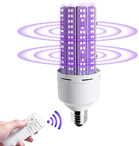 UV-C Light Bulb 30W LED Portable U-V Cleaner Lamp 500W Equiv 250nm E26 Base with Remote Controller for Hotel Office Restaurant Toilet Home Supermarket Bedroom