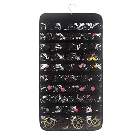 Rekukos Hanging Jewelry Organizer Holder Bag Double Sided Storage 80 Pockets (Black)
