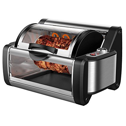 Flexzion Rotisserie Toaster Oven Grill - Countertop Kebab Electric Cooker Rotating Roaster Baking Machine Stainless Steel w/7 Kebob Skewers, Heat Resistant Gloves, Bake Ware for Professional & Home