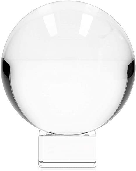 Navaris Crystal Clear Glass Ball - 100mm Transparent K9 Globe for Meditation Divination Healing - Photo Sphere Prop for Art Decor, Photography w/Stand