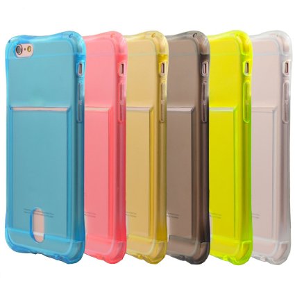 iPhone 6s Case, iPhone 6 Case, Pvendor TPU Clear Card Slot Case,Soft TPU Gel Cover,Shockproof Flexible Bumper with Card Slot Holder for iphone 6/6s 4.7 inch-6Pack (Black Clear Pink Blue Green Yellow)