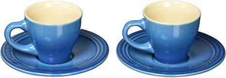 Le Creuset PG8001-0959 Stoneware Set of 2 Espresso Cups and Saucers, Marseille