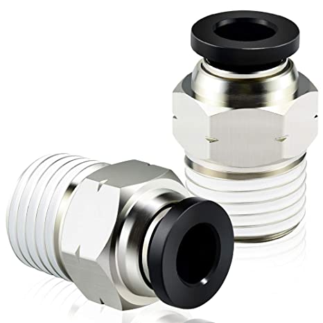 Tailonz Pneumatic Male Straight 1/4 Inch Tube OD x 1/4 Inch NPT Thread Push to Connect Fittings PC-1/4-N2 (Pack of 2)