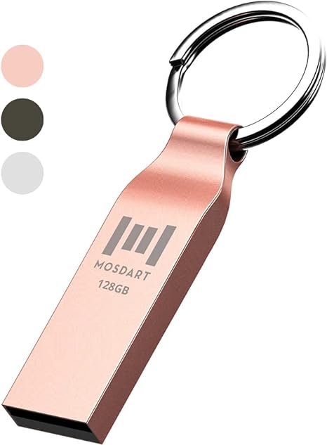 MOSDART 128GB exFAT USB 2.0 Flash Drive Metal Thumb Drive with Keychain 128 GB Waterproof Jump Drive 128G Memory Stick for Storage and Backup, Rose Gold