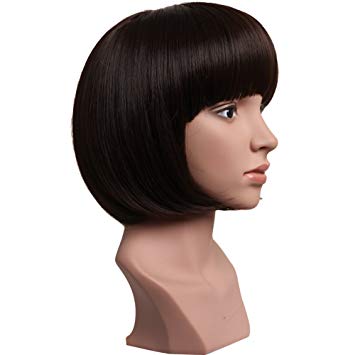 BESTUNG 10" Short Straight Flapper Bob Wigs Synthetic Heat Resistant Cosplay Party Costume Halloween Hair Wig(6#- Medium Chestnut Brown)