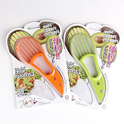 3 in 1 Avocado Slicer and Pitter - Multi-functional Avocado Peeler Cutter Skinner and Corer, Avocado Tool (Pack of 2, Green & Orange)