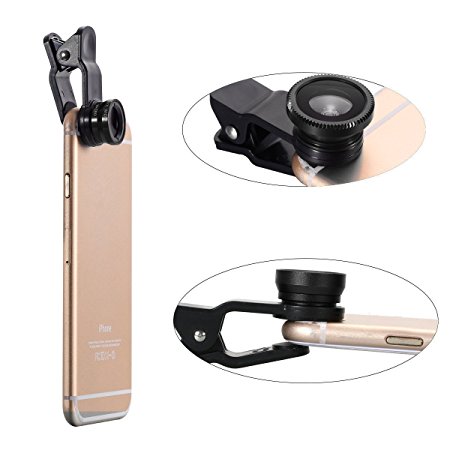 Clip-on 180° Fish Eye Lens Wide Angle Lens Micro Lens 3-in-1 Lens Kit Universal Clip for Smartphones Tablets Iphone 6 6 plus 4 4s 5 5c 5s Samsung Galax and Android Devices