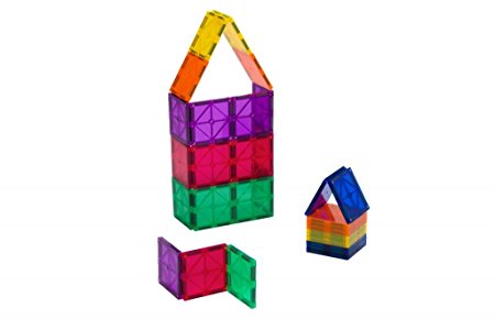 Playmags 30 Piece Squares Set: Now with Stronger Magnets, Sturdy, Super Durable with Vivid Clear Color Tiles