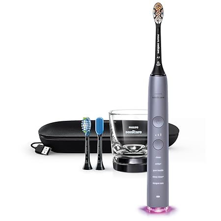 Philips Sonicare DiamondClean Smart 9500 Electric Toothbrush, Sonic Toothbrush with App, Pressure Sensor, Brush Head Detection, 5 Brushing Modes and 3 Intensity Levels, Grey, Model HX9923/41