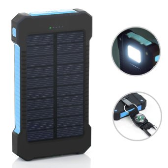 Solar Charger, 10000mAh Solar Power Bank with Dual USB, External Backup Battery Pack Solar Panel Cellphone Charger for iPhone and Android Cellphones (Blue)