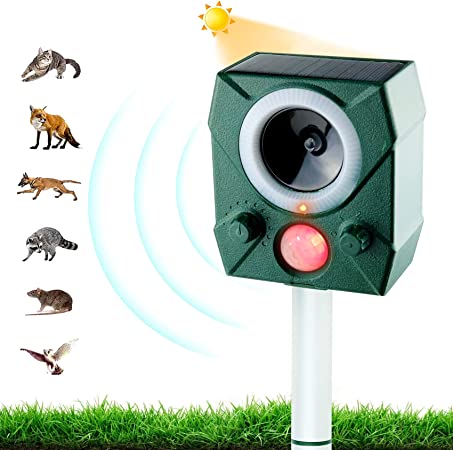 Ultrasonic Animal Repeller, Solar Powered Animal Repellent Outdoor Cat Repellent Dog Deterrent with Motion Sensor Waterproof Bird Repellent for Squirrels Rabbit Fox Raccoon,Yard Garden Farm