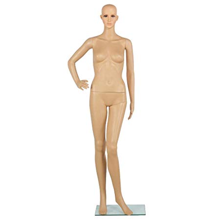 Yaheetech Adjustable Full Body Realistic Female Mannequin for Display Head Turns Dress Form with Stable Glass Base 68.9in Height