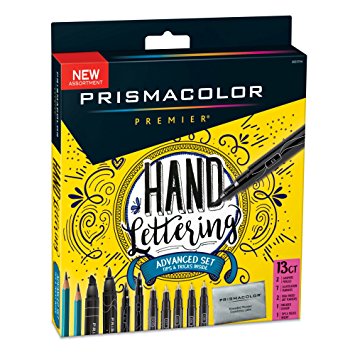 Prismacolor 2023754 Premier Advanced Hand Lettering Set with Illustration Markers, Art Markers, Pencils, Eraser and Tips Pamphlet, 13 Count