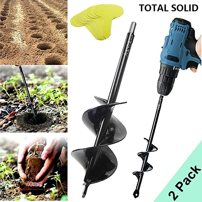 Auger Drill Bit 3x12in & 1.6X9in Garden Total Solid Barrel Dual-Blades Plant Flower Bulb Spiral Hole Drill Rapid Planter Earth Post Umbrella Hole Digger for 3/8" Hex Drive Drill Work for Any Soils