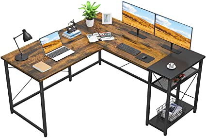 Foxemart Computer Desk with Storage Shelves, 55" Sturdy Office Desk with CPU Stand, Industrial Desk Study Writing Table for Home Office, Vintage Rustic Brown and Black