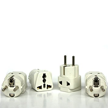 Tmvel Schuko Universal to Europe Adapter Plug - 4 Pack - Grounded Type E/F - Europe Plug Adapter Works In France, Spain, Germany, Netherlands, Belgium, Poland, Russia