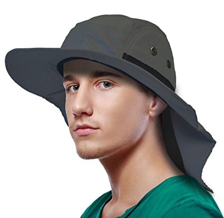 Sun Blocker Outdoor Safari Sun Cap with Neck Flap Wide Brim for Camping Hiking Hunting Fishing Hat