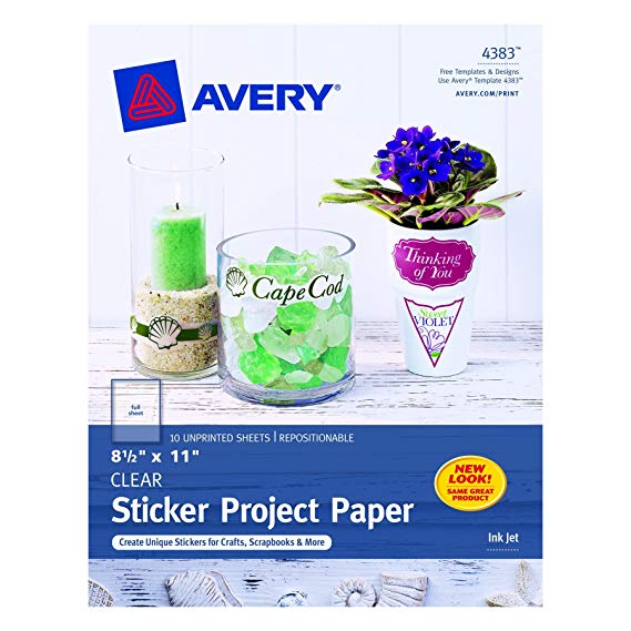 Avery Sticker Project Paper, 8.5 x 11 Inches, Clear, Pack of 10 (04383)