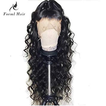 Formal hairLoose Curly Wave Full Lace Human Hair Wigs-Glueless 130% Density Brazilian Virgin Remy Wigs with Baby Hair For Black Woman 18 inch, Natural Color