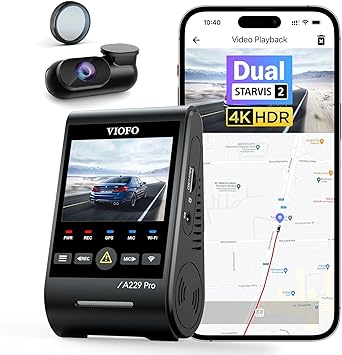 VIOFO A229 PRO 2CH Front and Rear 4K 2K HDR Dual Dash CAM with Sony STARVIS 2 SENSORS Super Night Vision Voice Control (2CH (Front   Rear))
