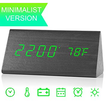 Minimalist Digital Clock, Wooden LED Alarm Clocks with Triple Alarms, 3 Brightness Dimmer Levels, Big Digit Display Date and Temperature