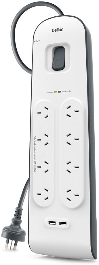 Belkin Quality 2, 4 Amp USB Charging 8-Outlet Surge Protection Strip, White/Grey, (BSV804au2M)