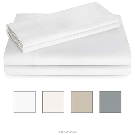 Linenspa 600 Thread Count Ultra Soft, Deep Pocket Cotton Blend Sheet Set - California King - White