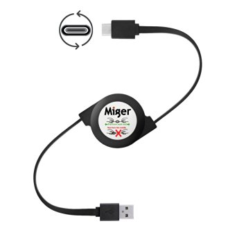 Miger (3Ft/0.8 Meters) Type-C Adapter with Sync and Retractable Cable Chargers for Apple MacBook 12" Laptop, Nexus 5X, OnePlus 2, Nokia N1 Tablet, Lumia 950, 950XL, Asus Zen AiO-(Black)