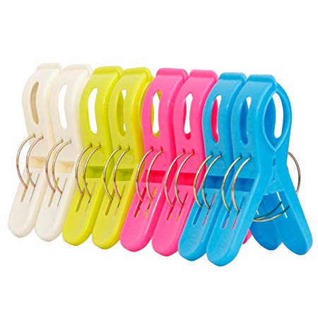 8 Pack Ipow Beach Towel Clips,Plastic Quilt Hanging Clips Clamp Holder for Beach Chair or Pool Loungers on Your Cruise-Keep Your Towel From Blowing Away,Fashion Bright Color Jumbo Size Clothes Lines