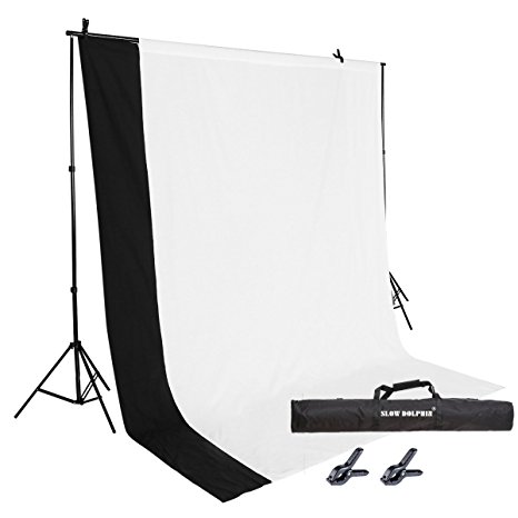 Slow Dolphin Fabric Non Woven 6-1/2'x10' Photography Photo Video Studio Backdrop Background Kit, White Black Chromakey Backdrops, Backdrop Support Stand with Carry Bag