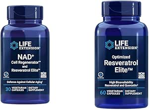 Life Extension NIAGEN NAD  Cell Regenerator, Resveratrol Elite, Quercetin & Fisetin Longevity Supplement Bundle, 60 Capsules