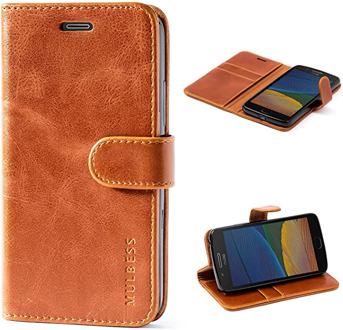 Mulbess Vintage Motorola Moto G5 Case Wallet, Flip Leather Phone Case with Card Holder for Motorola Moto G5 Cover, Brown