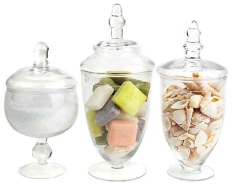 Mantello Glass Apothecary Jars Clear Small, Set of 3