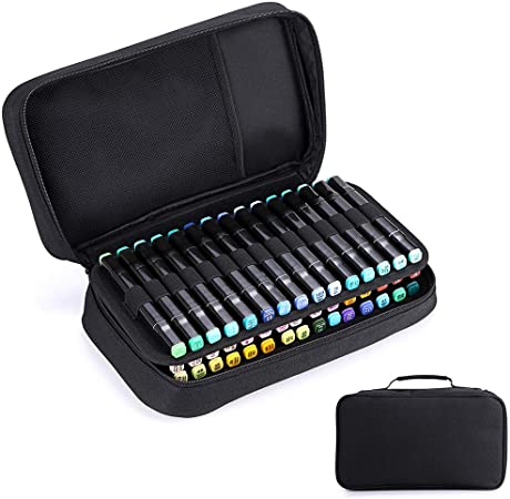 BTSKY Art Marker Carrying Case Lipstick Organizer-60 Slots Canvas Zippered Markers Storage for Copic Prismacolor Touch Spectrum Noir Paint Sharpie Markers, Empty Wallet Only (Black)