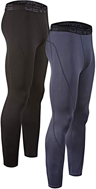 DEVOPS Men's 2 Pack Thermal Heat-Chain Compression Baselayer Long Johns Pants