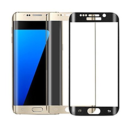 ALCLAP S7 Edge Tempered Glass Premium Color Screen Protector Full Coverage Protection High Definition(HD) (2pack)3D Curved Film Ultra Clear for Samsung Galaxy S7 Edge (Black,Gold))