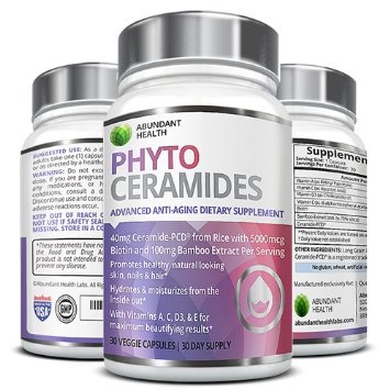 Advanced Hair, Skin & Nails Phytoceramides - Patented Ceramide-PCD - Plant Based & Derived from Rice from Japan - 30 Veggie Capsules - Vitamins A, C, D3, & E plus Biotin & Bamboo Silica for Healthy, Youthful Skin & Hair - No Wheat, Gluten Free, Non-GMO - Made in the USA in cGMP Facility