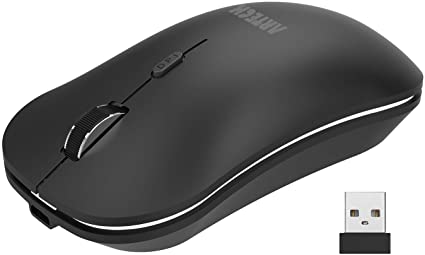 Arteck 2.4G Wireless Mouse with Nano USB Receiver Ergonomic Design Silent Clicking for Computer/Desktop/PC/Laptop and Windows 10/8/7 Build in Rechargeable Battery - Black